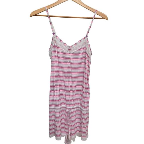 Victoria’s Secret Vintage Pink Striped Spaghetti Strap Modal Romper. Medium. - Picture 1 of 7